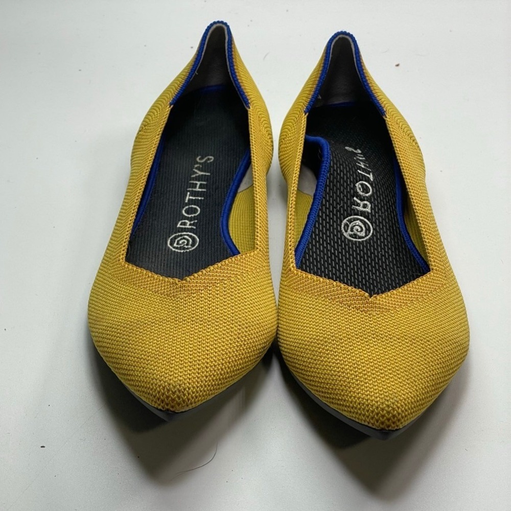 Rothy's Pointed Flats Mustard Yellow Knit Comfortable Shoes W9 - Picture 2 of 5